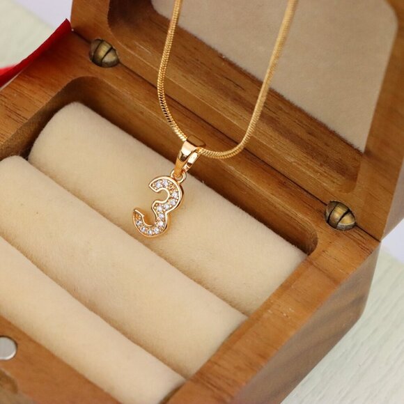 "Rose Gold Number 3 Pendant with Crystals – 18K Gold Plated Charm, XPPT1343 - Picture 5 of 13